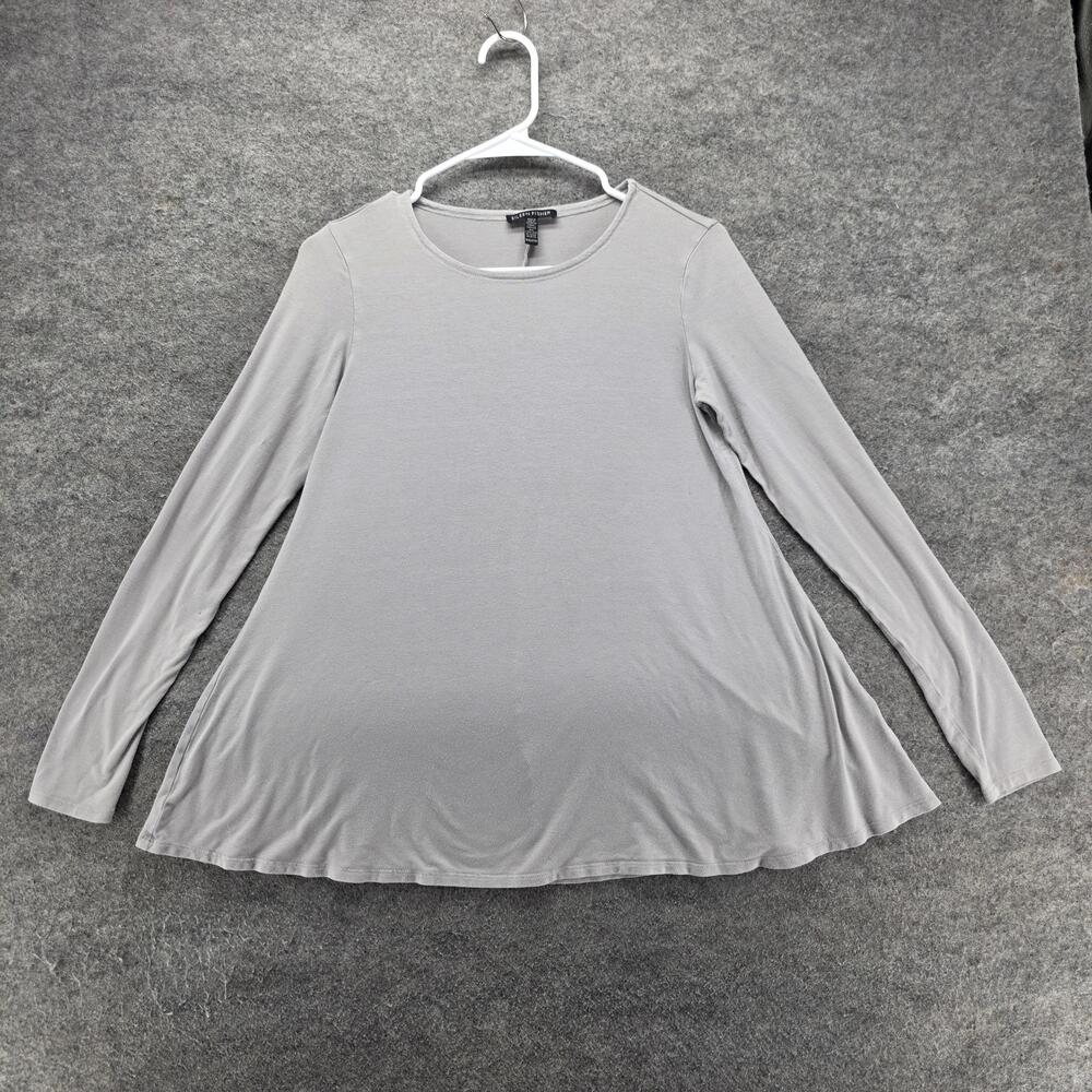 Eileen Fisher T-Shirt Womens 2XS Gray Long Sleeve Jersey Basic Relaxed Top